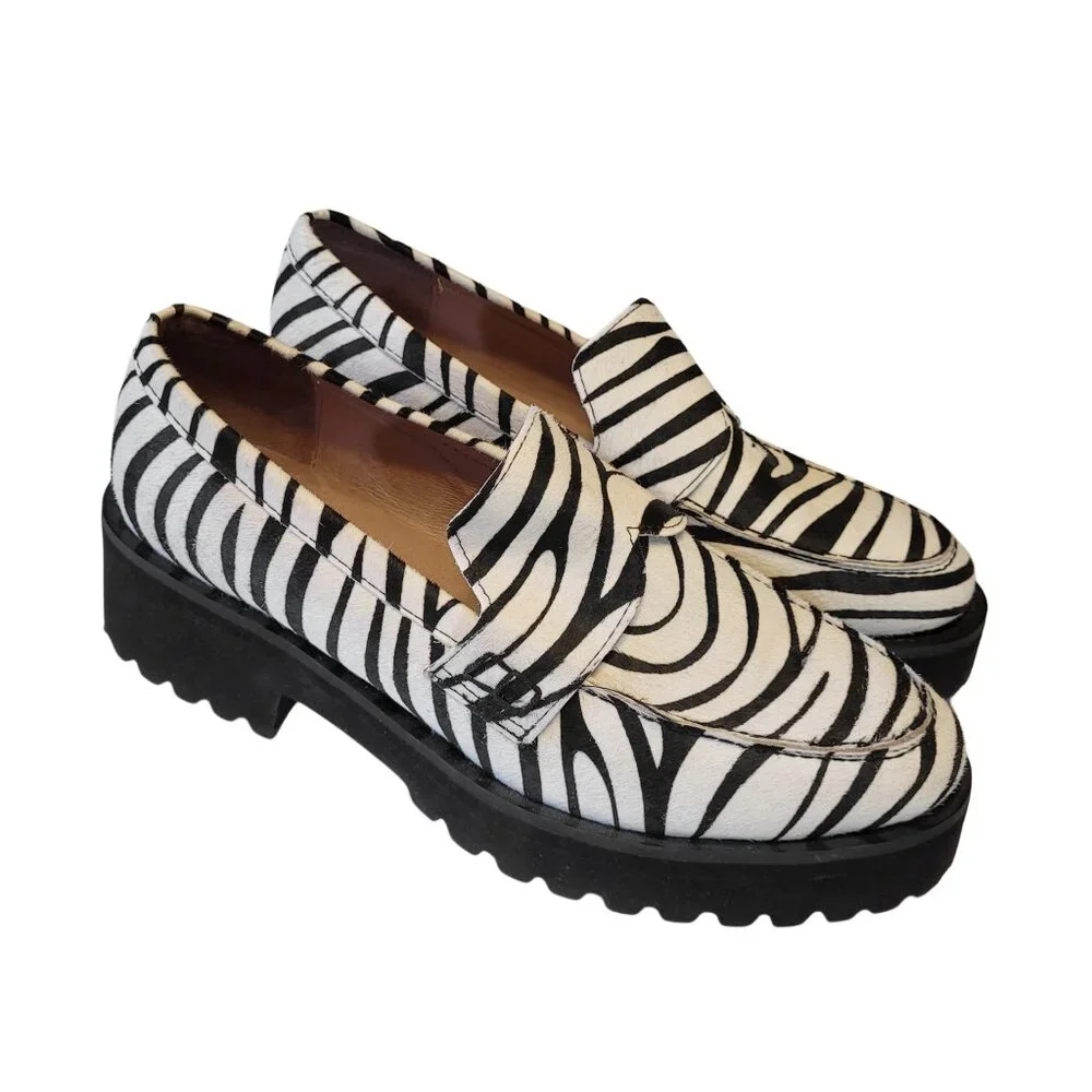 ALL BLACK Zebra Print Calf Hair Lug Lady Loafer 40